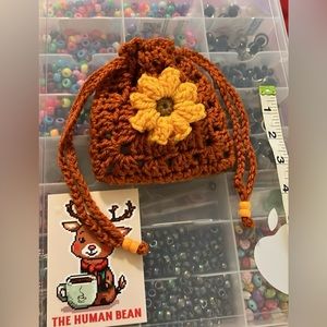 Crocheted Drawstring Flower Pouch 🌸